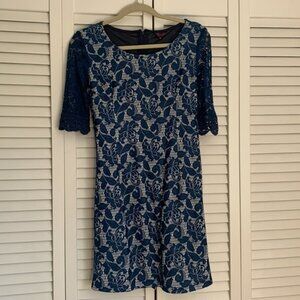 Navy Blue & White Lace Dress